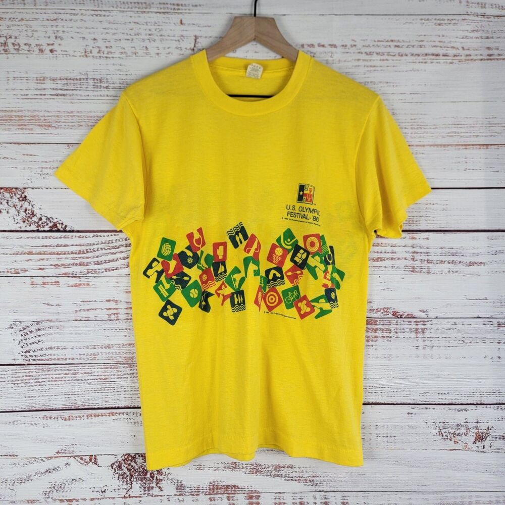 Vintage Screen Stars 1986 U.S. Olympic Festival Mens Size S T Shirt Yellow